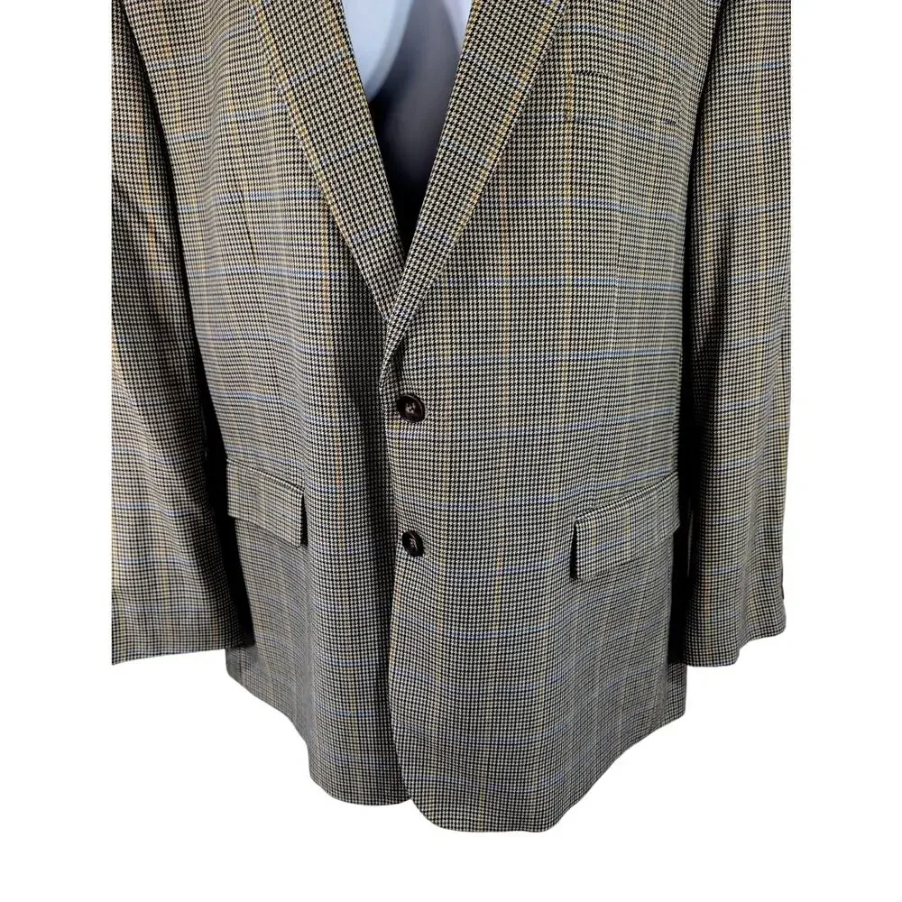 NWOT! AFAZZY! GORGEOUS BLACK, CREAM, GOLDEN TAN, BLUE MICROPLAID JACKET! 54R